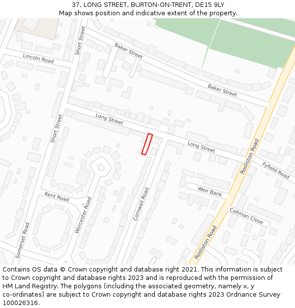 37, LONG STREET, BURTON-ON-TRENT, DE15 9LY: Location map and indicative extent of plot