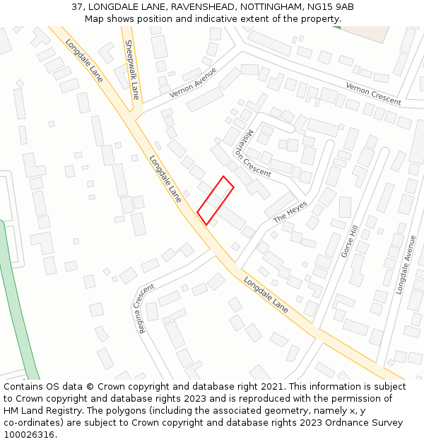 37, LONGDALE LANE, RAVENSHEAD, NOTTINGHAM, NG15 9AB: Location map and indicative extent of plot
