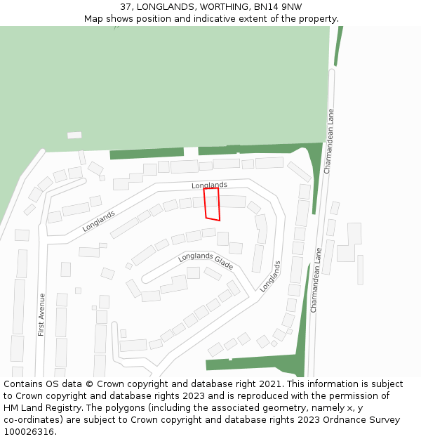 37, LONGLANDS, WORTHING, BN14 9NW: Location map and indicative extent of plot