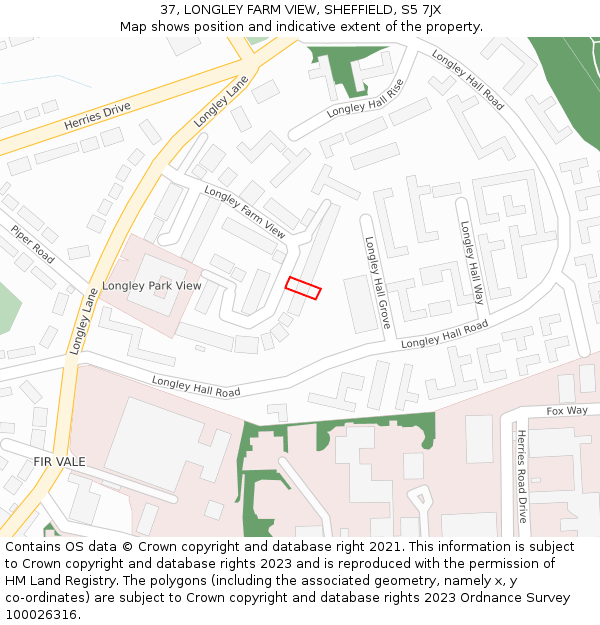 37, LONGLEY FARM VIEW, SHEFFIELD, S5 7JX: Location map and indicative extent of plot