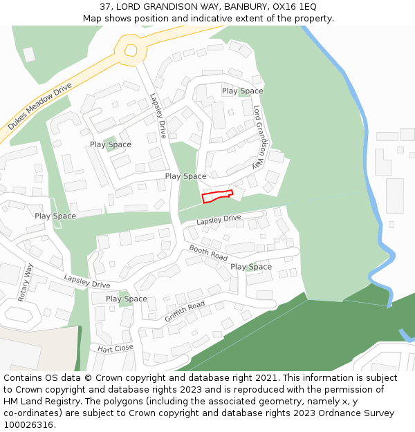 37, LORD GRANDISON WAY, BANBURY, OX16 1EQ: Location map and indicative extent of plot