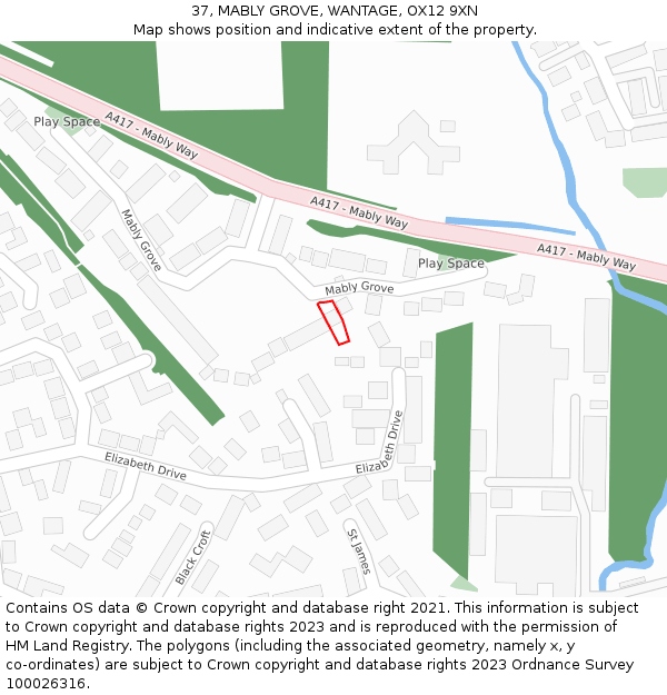 37, MABLY GROVE, WANTAGE, OX12 9XN: Location map and indicative extent of plot