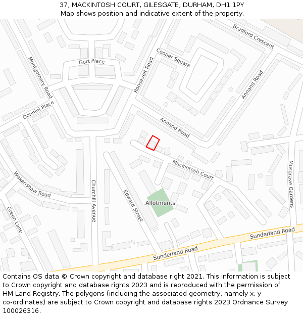 37, MACKINTOSH COURT, GILESGATE, DURHAM, DH1 1PY: Location map and indicative extent of plot