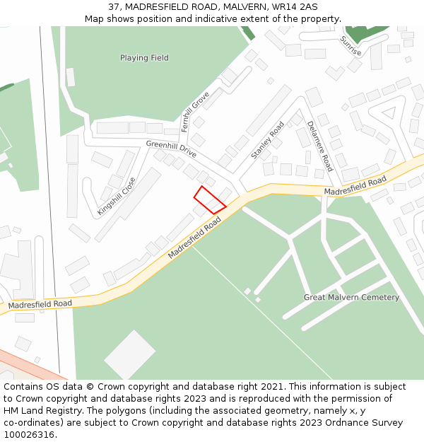 37, MADRESFIELD ROAD, MALVERN, WR14 2AS: Location map and indicative extent of plot