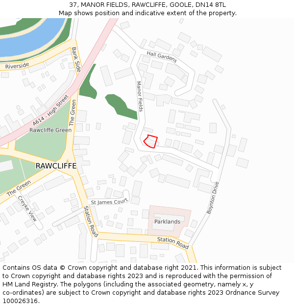 37, MANOR FIELDS, RAWCLIFFE, GOOLE, DN14 8TL: Location map and indicative extent of plot