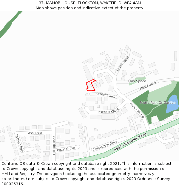 37, MANOR HOUSE, FLOCKTON, WAKEFIELD, WF4 4AN: Location map and indicative extent of plot