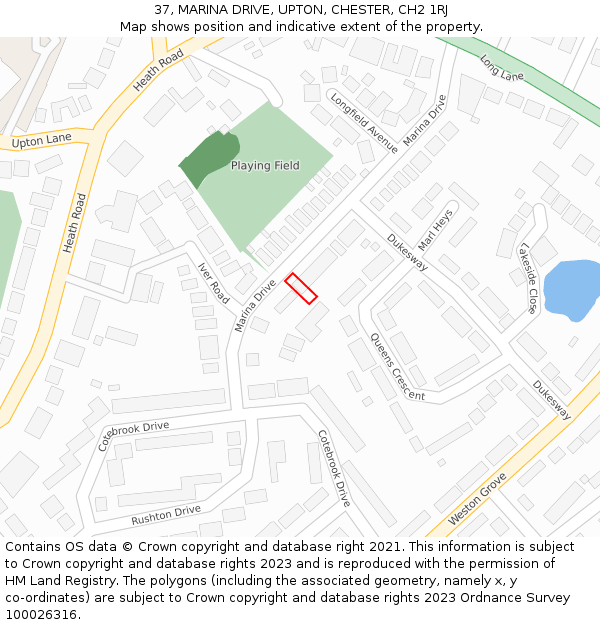 37, MARINA DRIVE, UPTON, CHESTER, CH2 1RJ: Location map and indicative extent of plot