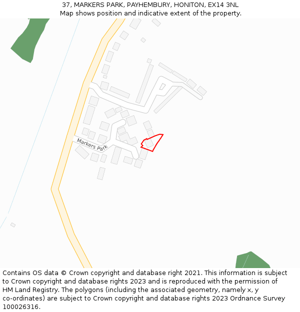 37, MARKERS PARK, PAYHEMBURY, HONITON, EX14 3NL: Location map and indicative extent of plot