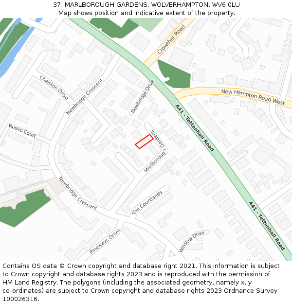 37, MARLBOROUGH GARDENS, WOLVERHAMPTON, WV6 0LU: Location map and indicative extent of plot