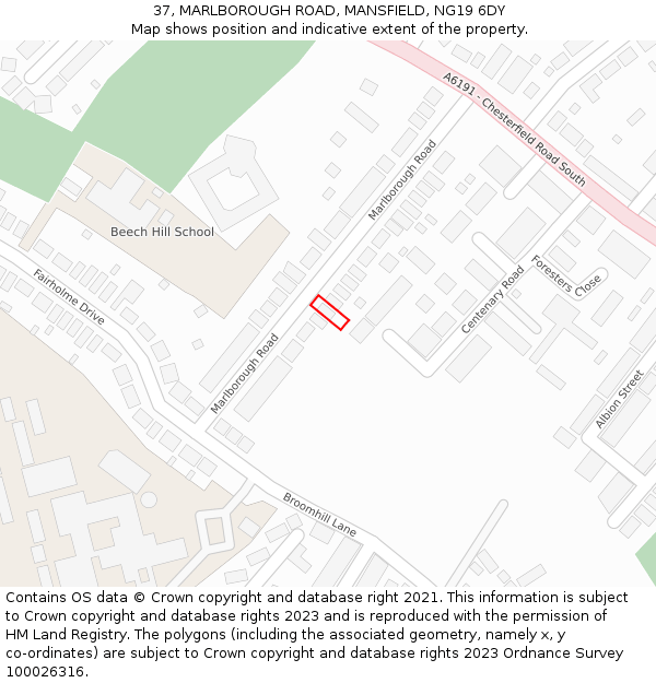 37, MARLBOROUGH ROAD, MANSFIELD, NG19 6DY: Location map and indicative extent of plot