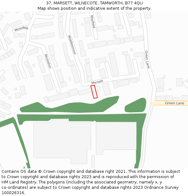 37, MARSETT, WILNECOTE, TAMWORTH, B77 4QU: Location map and indicative extent of plot