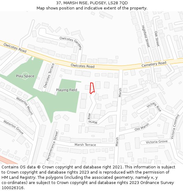 37, MARSH RISE, PUDSEY, LS28 7QD: Location map and indicative extent of plot