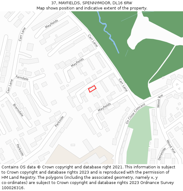 37, MAYFIELDS, SPENNYMOOR, DL16 6RW: Location map and indicative extent of plot