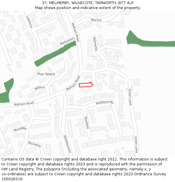 37, MELMERBY, WILNECOTE, TAMWORTH, B77 4LP: Location map and indicative extent of plot