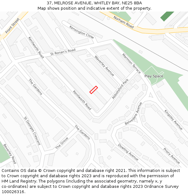 37, MELROSE AVENUE, WHITLEY BAY, NE25 8BA: Location map and indicative extent of plot