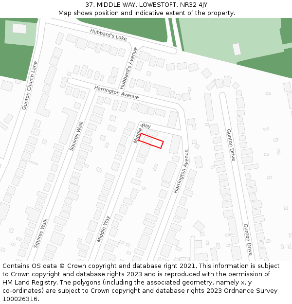 37, MIDDLE WAY, LOWESTOFT, NR32 4JY: Location map and indicative extent of plot
