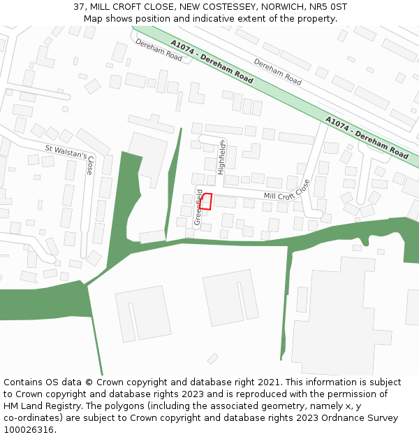 37, MILL CROFT CLOSE, NEW COSTESSEY, NORWICH, NR5 0ST: Location map and indicative extent of plot