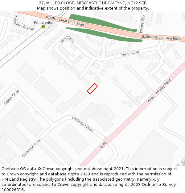 37, MILLER CLOSE, NEWCASTLE UPON TYNE, NE12 9ER: Location map and indicative extent of plot