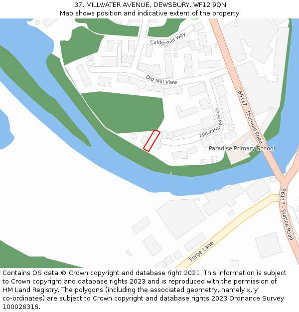 37, MILLWATER AVENUE, DEWSBURY, WF12 9QN: Location map and indicative extent of plot