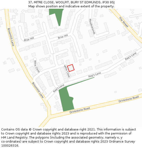 37, MITRE CLOSE, WOOLPIT, BURY ST EDMUNDS, IP30 9SJ: Location map and indicative extent of plot