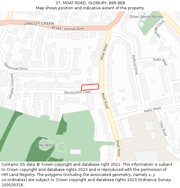 37, MOAT ROAD, OLDBURY, B68 8EB: Location map and indicative extent of plot