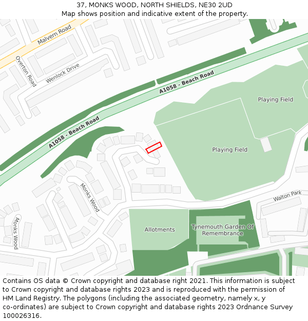 37, MONKS WOOD, NORTH SHIELDS, NE30 2UD: Location map and indicative extent of plot