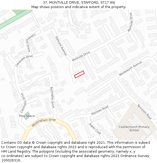 37, MONTVILLE DRIVE, STAFFORD, ST17 9XJ: Location map and indicative extent of plot