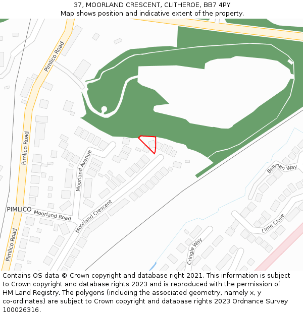 37, MOORLAND CRESCENT, CLITHEROE, BB7 4PY: Location map and indicative extent of plot