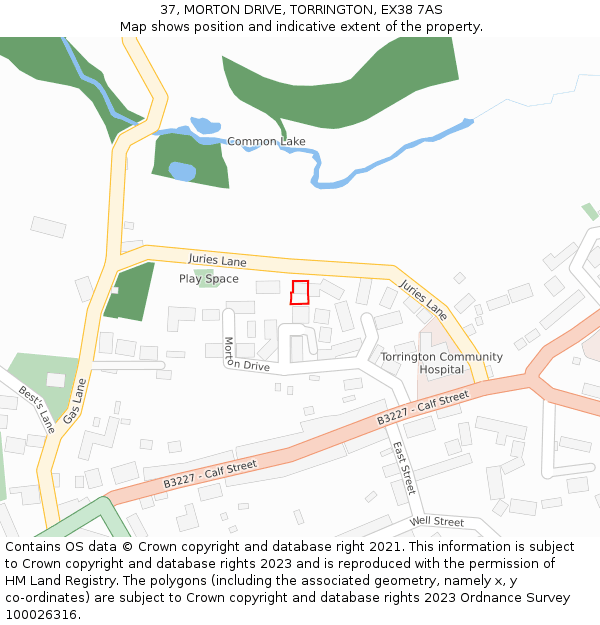37, MORTON DRIVE, TORRINGTON, EX38 7AS: Location map and indicative extent of plot