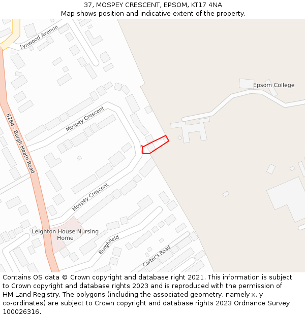 37, MOSPEY CRESCENT, EPSOM, KT17 4NA: Location map and indicative extent of plot