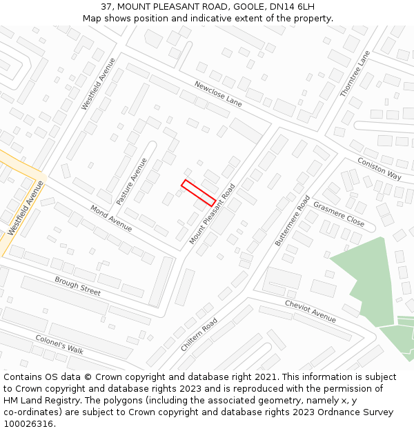 37, MOUNT PLEASANT ROAD, GOOLE, DN14 6LH: Location map and indicative extent of plot