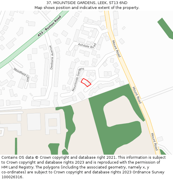 37, MOUNTSIDE GARDENS, LEEK, ST13 6ND: Location map and indicative extent of plot
