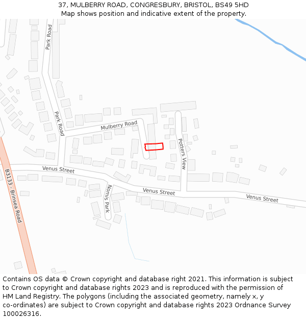 37, MULBERRY ROAD, CONGRESBURY, BRISTOL, BS49 5HD: Location map and indicative extent of plot