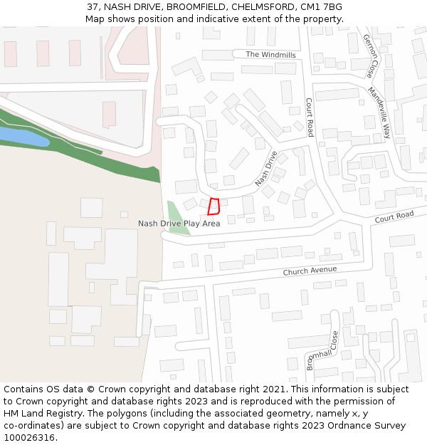 37, NASH DRIVE, BROOMFIELD, CHELMSFORD, CM1 7BG: Location map and indicative extent of plot