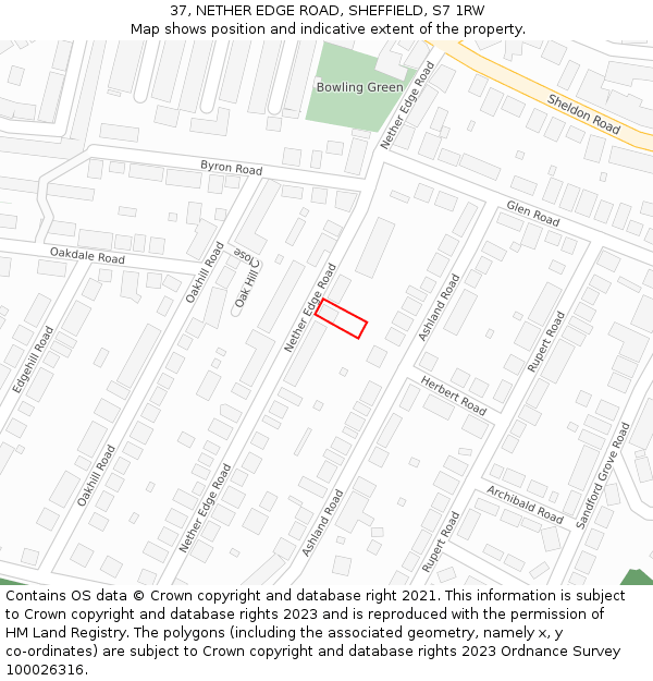 37, NETHER EDGE ROAD, SHEFFIELD, S7 1RW: Location map and indicative extent of plot