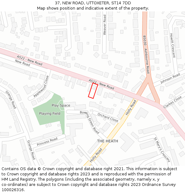 37, NEW ROAD, UTTOXETER, ST14 7DD: Location map and indicative extent of plot