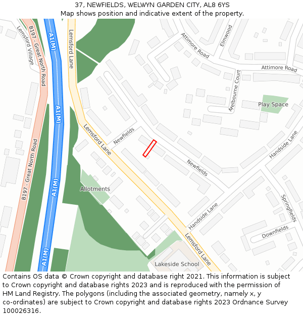37, NEWFIELDS, WELWYN GARDEN CITY, AL8 6YS: Location map and indicative extent of plot