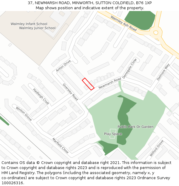 37, NEWMARSH ROAD, MINWORTH, SUTTON COLDFIELD, B76 1XP: Location map and indicative extent of plot