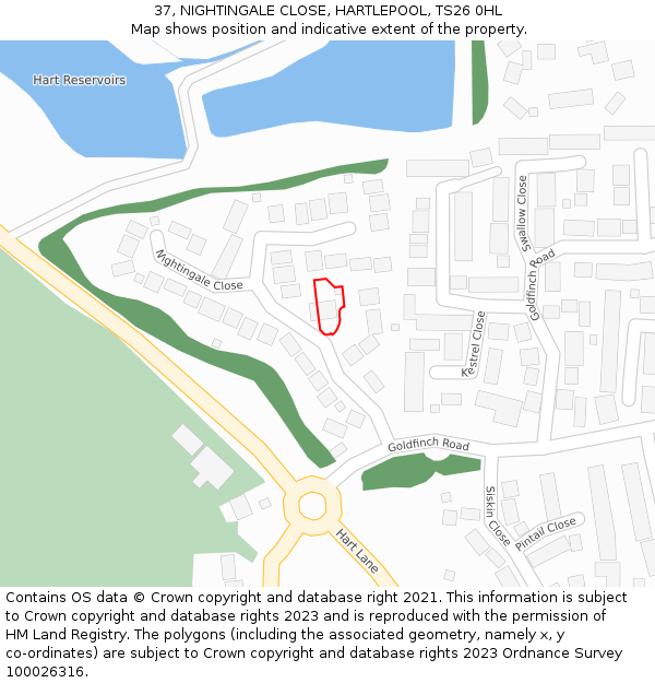 37, NIGHTINGALE CLOSE, HARTLEPOOL, TS26 0HL: Location map and indicative extent of plot