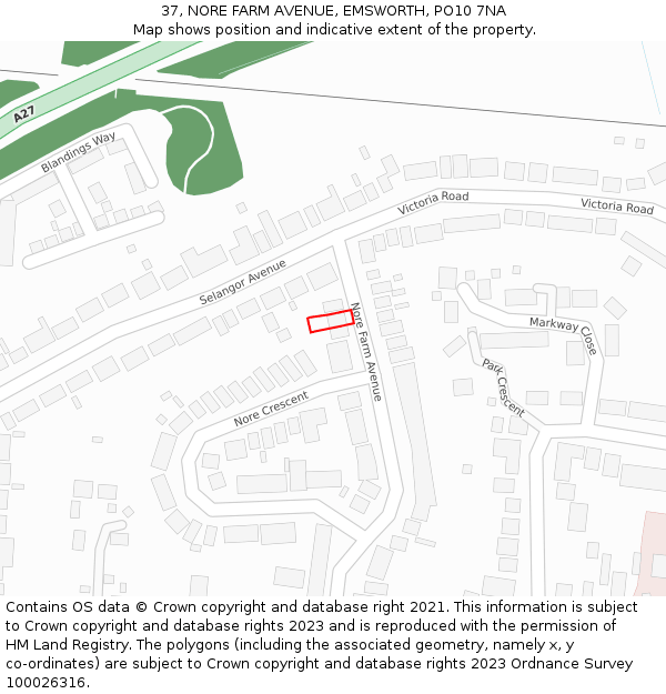 37, NORE FARM AVENUE, EMSWORTH, PO10 7NA: Location map and indicative extent of plot