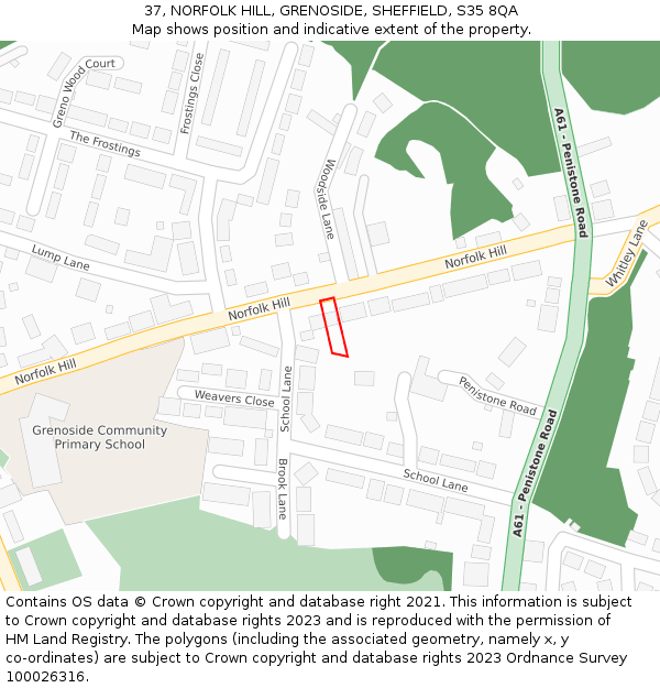 37, NORFOLK HILL, GRENOSIDE, SHEFFIELD, S35 8QA: Location map and indicative extent of plot