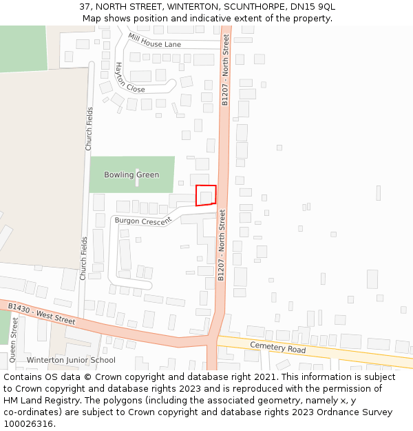 37, NORTH STREET, WINTERTON, SCUNTHORPE, DN15 9QL: Location map and indicative extent of plot