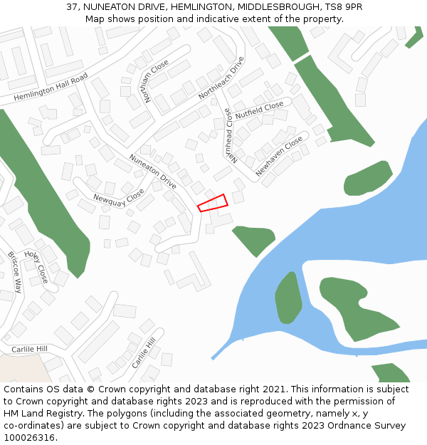 37, NUNEATON DRIVE, HEMLINGTON, MIDDLESBROUGH, TS8 9PR: Location map and indicative extent of plot