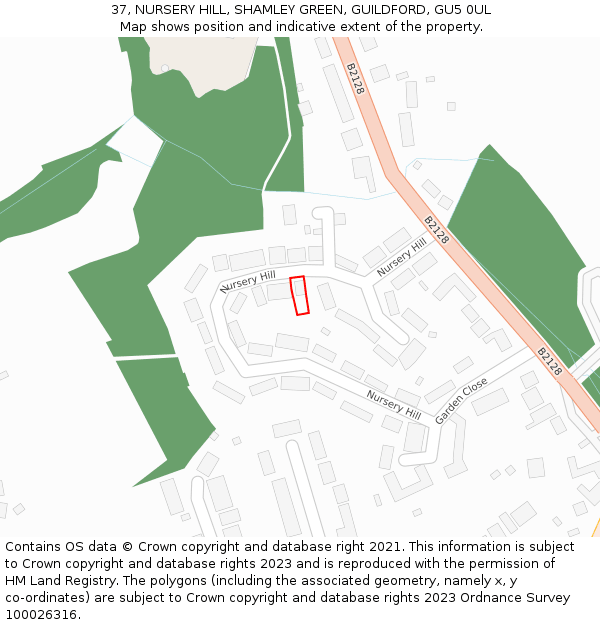 37, NURSERY HILL, SHAMLEY GREEN, GUILDFORD, GU5 0UL: Location map and indicative extent of plot