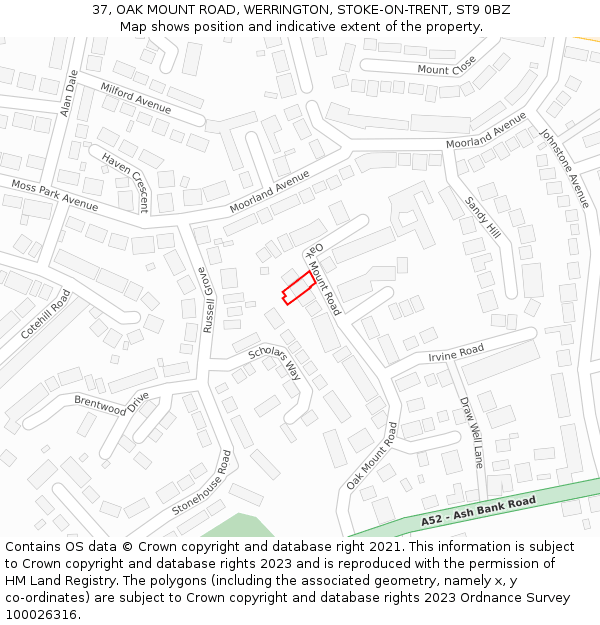 37, OAK MOUNT ROAD, WERRINGTON, STOKE-ON-TRENT, ST9 0BZ: Location map and indicative extent of plot