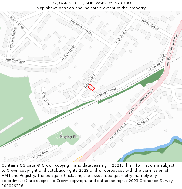 37, OAK STREET, SHREWSBURY, SY3 7RQ: Location map and indicative extent of plot