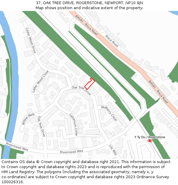 37, OAK TREE DRIVE, ROGERSTONE, NEWPORT, NP10 9JN: Location map and indicative extent of plot