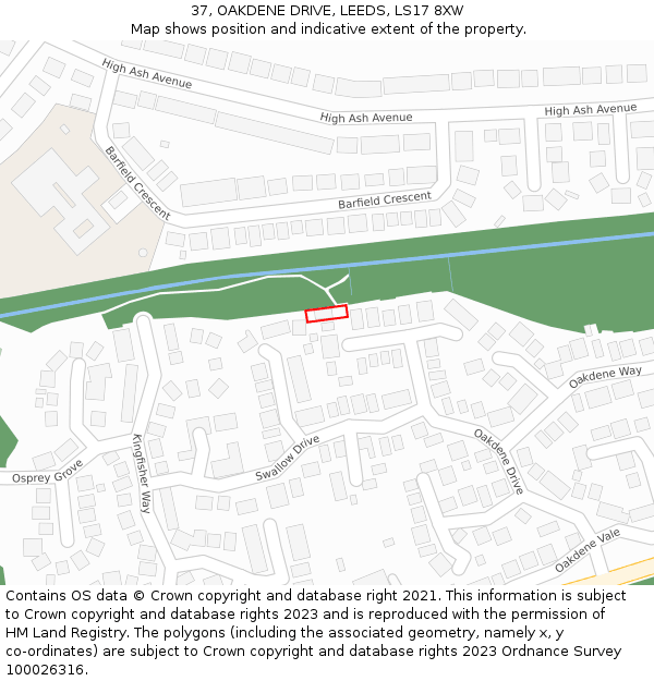 37, OAKDENE DRIVE, LEEDS, LS17 8XW: Location map and indicative extent of plot