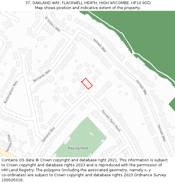 37, OAKLAND WAY, FLACKWELL HEATH, HIGH WYCOMBE, HP10 9DD: Location map and indicative extent of plot