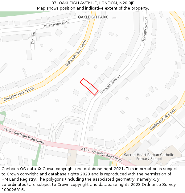 37, OAKLEIGH AVENUE, LONDON, N20 9JE: Location map and indicative extent of plot
